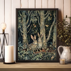 William Morris Drucke, William Morris Ausstellungsdruck, William Morris Poster, Vintage Wandkunst, Textilkunst, Dark Forest Hare Poster