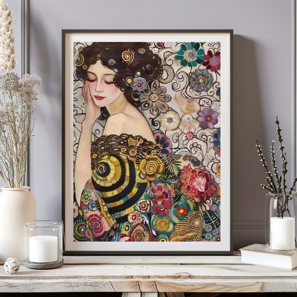 Impression de femme Gustav Klimt, affiche Gustav Klimt, impression d'art d'exposition vintage, affiche vintage, portrait d'art, mur de galerie, impression de femme kimono