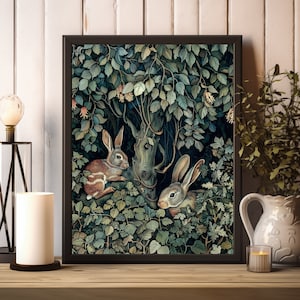 William Morris Prints, Dark William Morris Exhibition Print, William Morris Poster, Vintage Wall Art, Textiles Art, Dark Forest Hare Poster