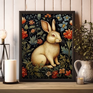 William Morris Rabbit Print, William Morris Poster, William Morris Exhibition Print, William Morris Vintage Art, Floral Art, Bunny Wall Art