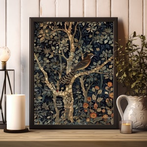 William Morris Prints, William Morris Exhibition Print, Dark Bird William Morris Poster, Vintage Wall Art, Textiles Art, Dark Forest Poster