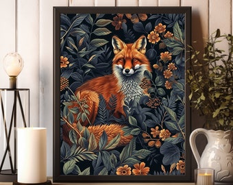 Impresiones de zorros oscuros, Dark Academia, decoración de estilo cottagecore oscuro, pintura de zorros del bosque oscuro, decoración de habitaciones de estilo rústico, impresión de animales, arte de descarga digital