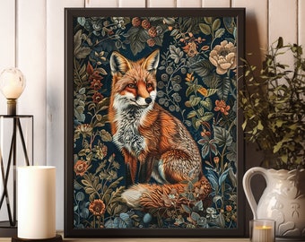 Pintura al óleo antigua de Fox, Impresiones oscuras de Cottagecore, Academia oscura, Decoración de habitaciones de brujas, Arte de pared de animales, Imprimible gótico, Arte de descarga digital