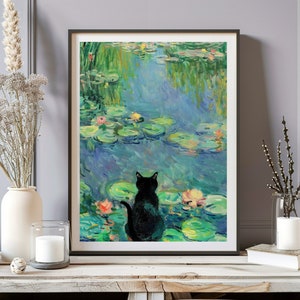 Schwarze Katze Poster, Monet Seerosenkatze Druck, Claude Monet Katze Poster, Katzen Kunst, Lustiger Katzen Druck, Lustige Geschenkidee, Home Decor Poster Digital
