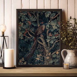 William Morris Pheasant Prints, Dark William Morris Exhibition Print, William Morris Poster, Vintage Wall Art, Textiles Art, Vintage Poster