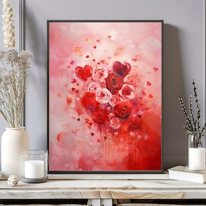 Arte della parete con cuori rosa, decorazione della camera preppy con cuori di graffiti, stampa estetica arte della parete del dormitorio alla moda, regalo per la festa della mamma per lei, download digitale