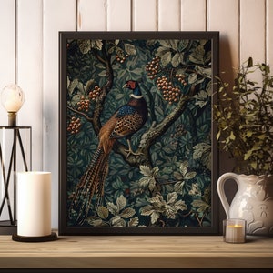William Morris Prints, Dark William Morris Exhibition Print, William Morris Pheasant Poster, Vintage Wall Art, Textiles Art, Vintage Poster