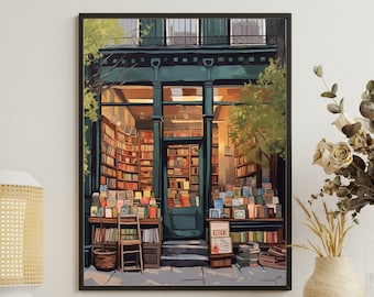 Book Store Poster, Book Lovers Gift, Book Shop Print, Reading Gift, Bookshop Wall Art, Retro Book Lover Art, Library Art, Author Gift Idea