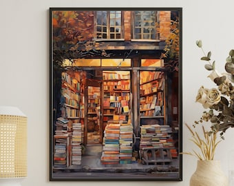 Book Shop Print, Vintage Book Store Poster, Book Lovers Gift, Reading Gift, Bookshop Wall Art, Retro Book Lovers Art, Library Art, Gift Idea