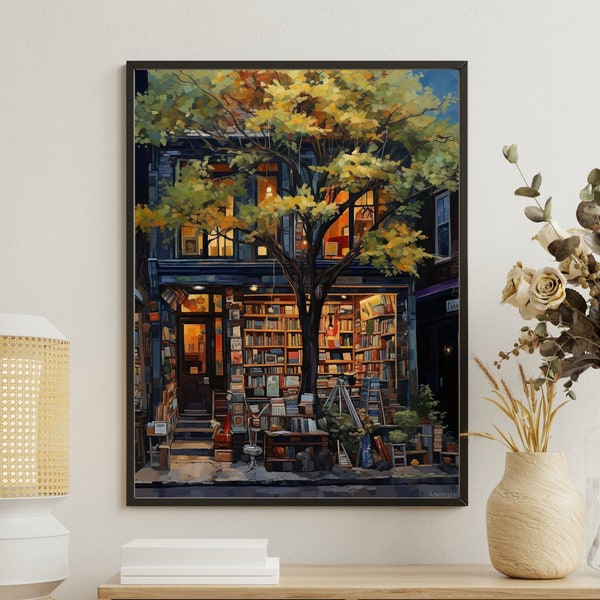 Vintage Book Nook Poster, Book Shop Print, Book Lovers Gift, Reading Gift, Book Worm Wall Art Print Poster, Framed Art Gift Book Lovers Gift