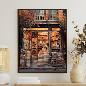 Buchladen Druck, Vintage Buchladen Poster, Buchliebhaber Geschenk, Lesegeschenk, Buchladen Wandkunst, Retro Buchliebhaber Kunst, Bibliothekskunst, Geschenkidee