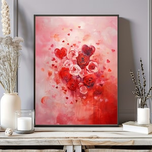 Abstract Rose Wall Art, Graffiti Hearts Preppy Room Decor, Aesthetic Print Trendy Dorm Wall Art, Cute Girls Nursery Decor, Romantic Poster