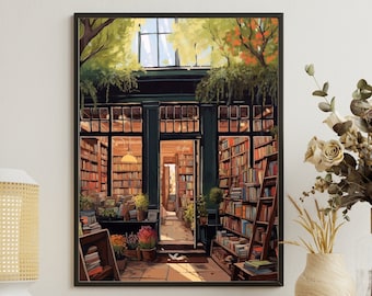 Vintage Book Store Poster, Book Lovers Gift, Book Shop Print, Reading Gift, Bookshop Wall Art, Retro Book Lover Art Library Art, Author Gift