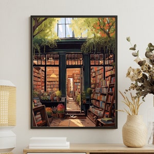 Vintage Buchladen Poster, Buchliebhaber Geschenk, Buchladen Druck, Lese Geschenk, Buchhandlung Wandkunst, Retro Buchliebhaber Kunstbibliothek Kunst, Autor Geschenk