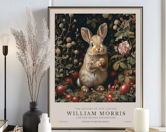 William Morris Print, William Morris Exhibition Print, William Morris Poster, William Morris Rabbit Art, Floral Art, Cute Rabbit Wall Art