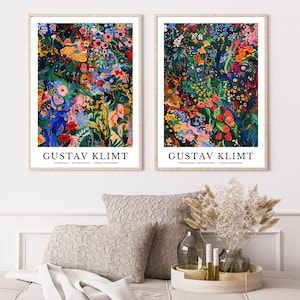 Gustav Klimt Druck, Gustav Klimt Farm Garten Poster 2er-Set, Klimt Blumen, Florale Wanddekoration Klimt Wand Kunst Druck, Gustav Klimt Wanddekoration