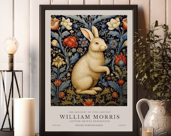 William Morris Rabbit Print, William Morris Poster, William Morris Exhibition Print, William Morris Vintage Art, Floral Art, Easter Wall Art