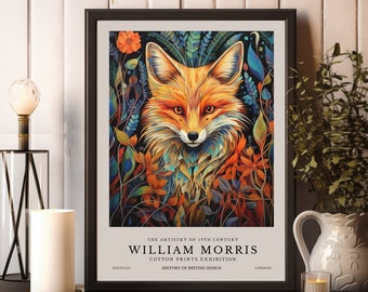 William Morris-tryck, William Morris utställningstryck, William Morris rävaffisch, Vintage väggkonst, Textilkonst, Vintage affisch, Rävtryck