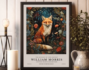 William Morris-tryck, William Morris utställningstryck, William Morris rävaffisch, Vintage väggkonst, Textilkonst, Vintage affisch, Rävtryck