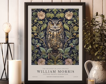 Owl William Morris Print, William Morris Exhibition Print, William Morris Owl Poster, Vintage Wall Art, Textiles Art, Vintage Poster Print