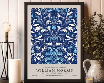 Impresiones de William Morris, Impresión de exposición de William Morris, Cartel de patrón floral azul de William Morris, Arte de pared vintage, Arte textil imprimible