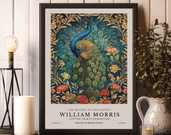 William Morris Pfau Druck, William Morris Poster, William Morris Ausstellung Druck, William Morris Vintage Kunst, Blumenkunst, Vintage Poster