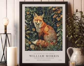 William Morris Print, William Morris Exhibition Print, William Morris Fox Poster, Vintage Wall Art, Textiles Art, Vintage Poster, Fox Print