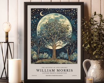 William Morris-tryck, William Morris-utställningstryck, William Morris-affisch, Vintage väggkonst, Textilkonst, Vintage måne- och stjärnaffisch