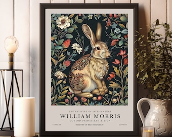 William Morris Print, William Morris Exhibition Print, William Morris Rabbit Poster, William Morris Vintage Art, Floral Art, Hare Wall Art
