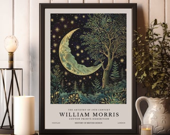 Impressão de William Morris, impressão de exposição de William Morris, lua e estrelas pôster de William Morris, arte de parede vintage, arte têxtil, pôster vintage
