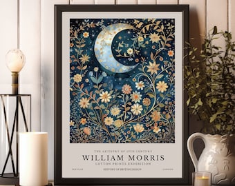 Impresión de William Morris, impresión de exposición de William Morris, cartel floral azul de William Morris, arte de pared vintage, arte textil, cartel vintage