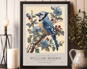 Stampa di uccelli William Morris, stampa della mostra William Morris, poster di William Morris, arte della parete vintage, arte tessile, stampa di uccelli di poster vintage