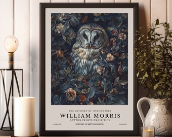 William Morris Print, William Morris Exhibition Print, William Morris Owl Poster, Vintage Wall Art, Textiles Art, Vintage Dark Owl Poster