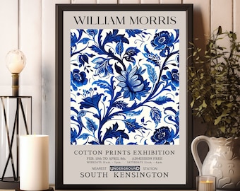 William Morris Blue Flower Prints, William Morris Exhibition Print, Cartel de William Morris, Arte de pared vintage, Arte textil, Cartel vintage