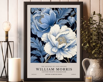 Impresiones de William Morris, Impresión de exposición de William Morris, Cartel de William Morris, Arte de pared vintage, Arte textil de la marina, Arte floral azul vintage