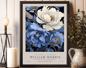 William Morris Blue Floral Prints, William Morris Exhibition Print, Navy William Morris Poster, Vintage Wall Art, Textiles Art, Vintage Art