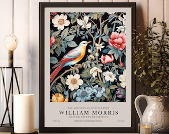 Stampa di uccelli William Morris, stampa della mostra William Morris, poster di uccelli William Morris, arte da parete vintage, arte tessile, poster di uccelli vintage