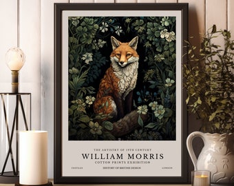 William Morris-tryck, William Morris utställningstryck, William Morris rävaffisch, Vintage väggkonst, Textilkonst, Vintage affisch, Rävtryck