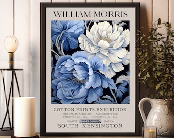 Impresiones de William Morris, impresión de exposición floral azul de William Morris, cartel de William Morris de la marina, arte de pared vintage, arte textil, arte vintage