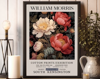 William Morris Druck, William Morris Ausstellungsdruck, William Morris Pink Peony Poster, Vintage Pink Wandkunst, Textilkunst, Vintage Poster