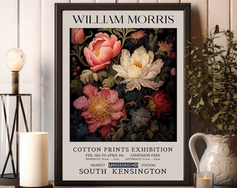 William Morris Druck, William Morris Ausstellungsdruck, William Morris Poster, Vintage Pink Wandkunst, Textilkunst, Vintage Pink Peony Poster