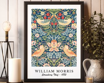 Impresión del ladrón de fresas de William Morris, patrón de William Morris, cartel de la exposición de William Morris, decoración de pared vintage floral, impresiones nouveau