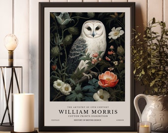 William Morris Print, William Morris Exhibition Print, William Morris Owl Poster,  Vintage Poster Owl Print, Vintage Wall Art, Textiles Art