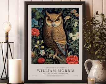 William Morris Owl Print, William Morris Exhibition Print, William Morris Poster, Vintage Wall Art, Textiles Art, Vintage Poster Owl Print