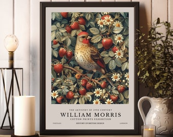 William Morris Print, William Morris Exhibition Print, William Morris Strawberry Thief Poster, Vintage Wall Art, Textiles Art Vintage Poster