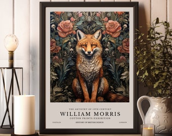 Rävtryck av William Morris, utställningstryck av William Morris, affisch av William Morris, vintage väggkonst, textilkonst, vintage affisch, rävtryck