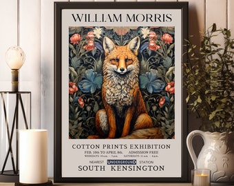 Rävtryck av William Morris, utställningstryck av William Morris, affisch av William Morris, vintage väggkonst, textilkonst, vintage affisch, rävtryck