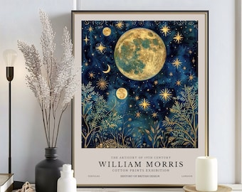 William Morris Moon & Stars Print, William Morris Exhibition Print, William Morris Poster, Vintage Wall Art, Textiles Art, Vintage Poster