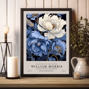 William Morris Blue Floral Prints, William Morris Exhibition Print, Navy William Morris Poster, Vintage Wall Art, Textiles Art, Vintage Art