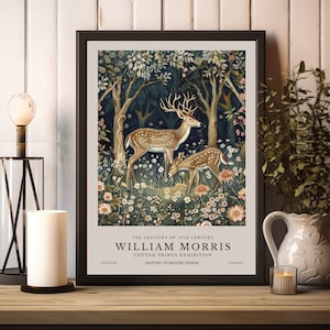 Impressão de renas de William Morris, impressão de exposição de William Morris, pôster de William Morris, arte de parede vintage, arte têxtil, pôster de veados vintage